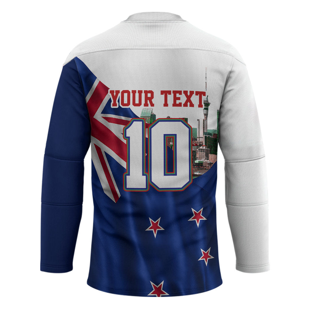 Personalized New Zealand Warriors Rugby Hockey Jersey Warrior Mascot Auckland Skyline Flag Art
