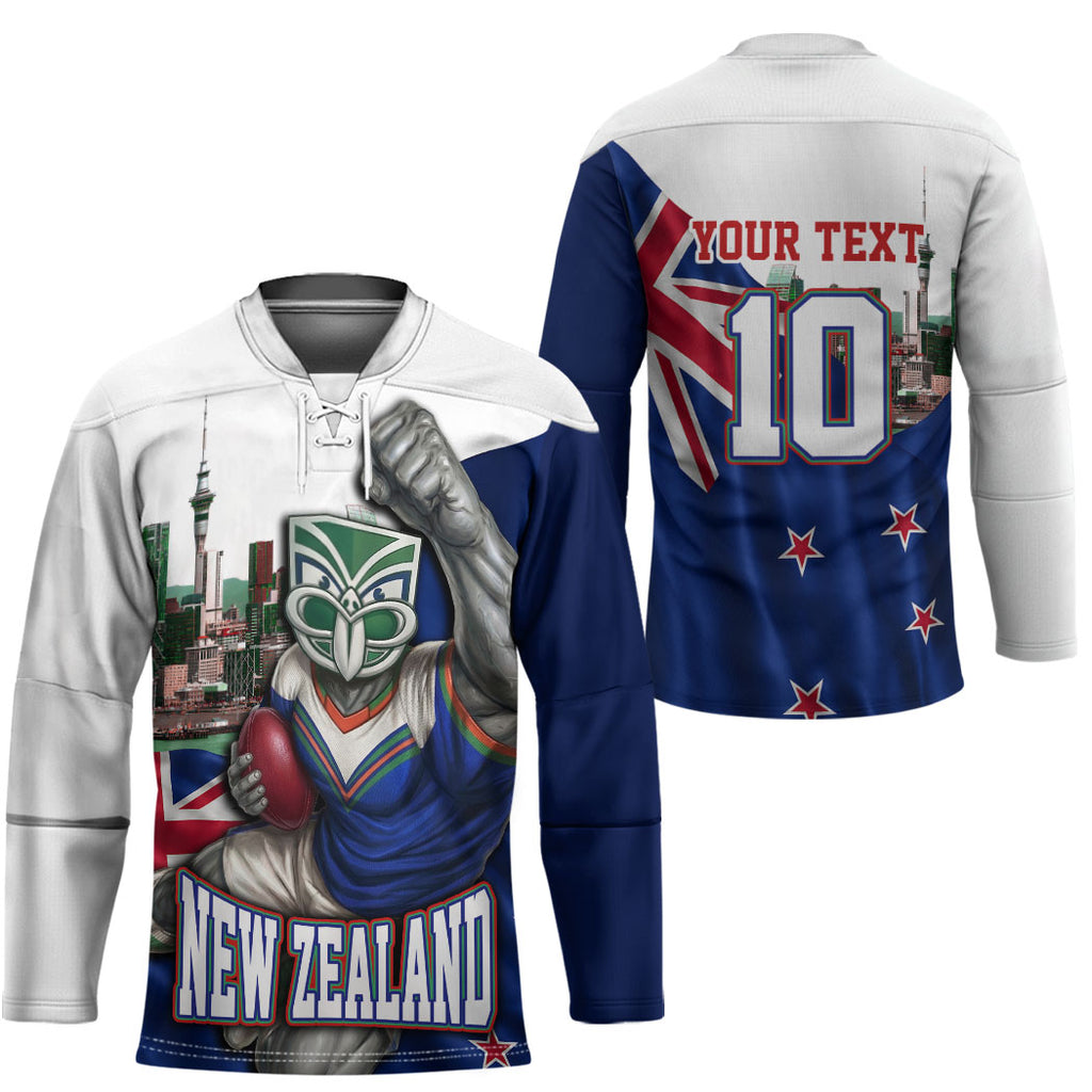 Personalized New Zealand Warriors Rugby Hockey Jersey Warrior Mascot Auckland Skyline Flag Art