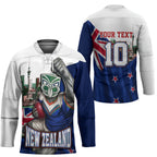 Personalized New Zealand Warriors Rugby Hockey Jersey Warrior Mascot Auckland Skyline Flag Art