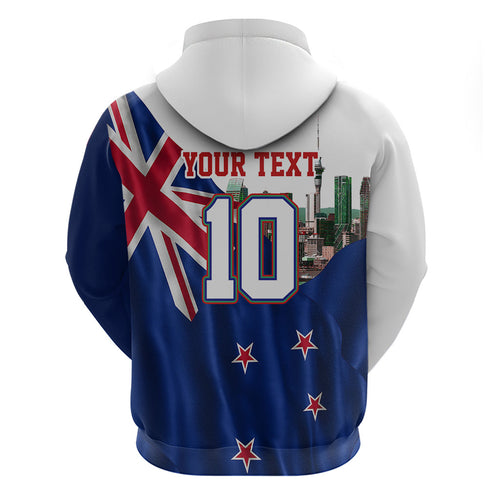Personalized New Zealand Warriors Rugby Hoodie Warrior Mascot Auckland Skyline Flag Art