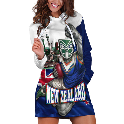 Personalized New Zealand Warriors Rugby Hoodie Dress Warrior Mascot Auckland Skyline Flag Art