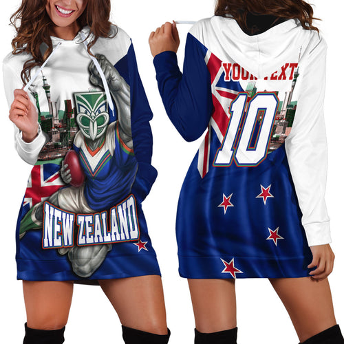 Personalized New Zealand Warriors Rugby Hoodie Dress Warrior Mascot Auckland Skyline Flag Art