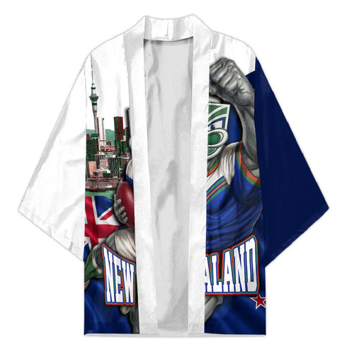 Personalized New Zealand Warriors Rugby Kimono Warrior Mascot Auckland Skyline Flag Art