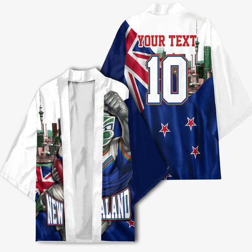 Personalized New Zealand Warriors Rugby Kimono Warrior Mascot Auckland Skyline Flag Art