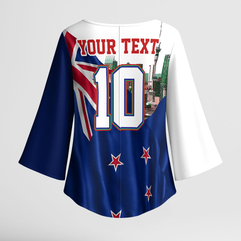 Personalized New Zealand Warriors Rugby Kimono Sleeve Blouse Warrior Mascot Auckland Skyline Flag Art