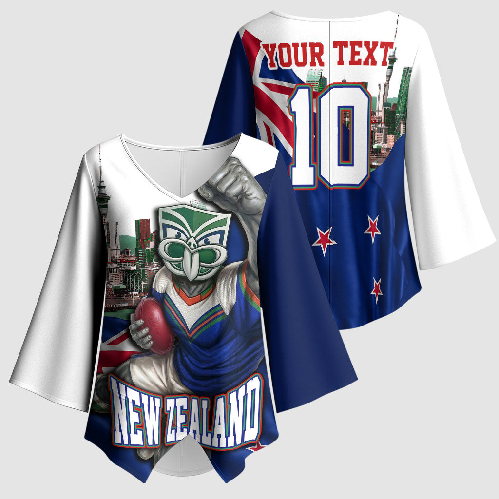 Personalized New Zealand Warriors Rugby Kimono Sleeve Blouse Warrior Mascot Auckland Skyline Flag Art