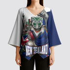 Personalized New Zealand Warriors Rugby Kimono Sleeve Blouse Warrior Mascot Auckland Skyline Flag Art