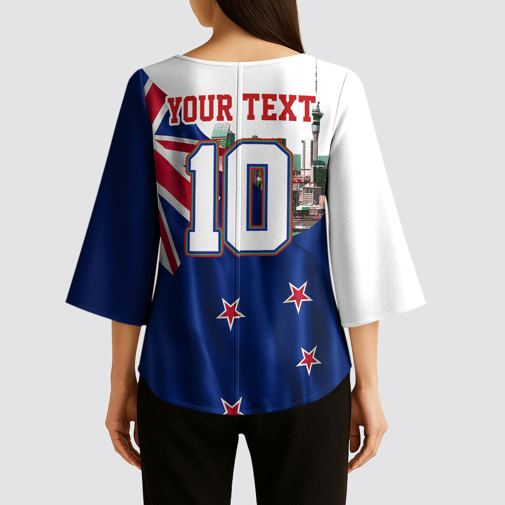Personalized New Zealand Warriors Rugby Kimono Sleeve Blouse Warrior Mascot Auckland Skyline Flag Art