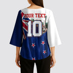 Personalized New Zealand Warriors Rugby Kimono Sleeve Blouse Warrior Mascot Auckland Skyline Flag Art