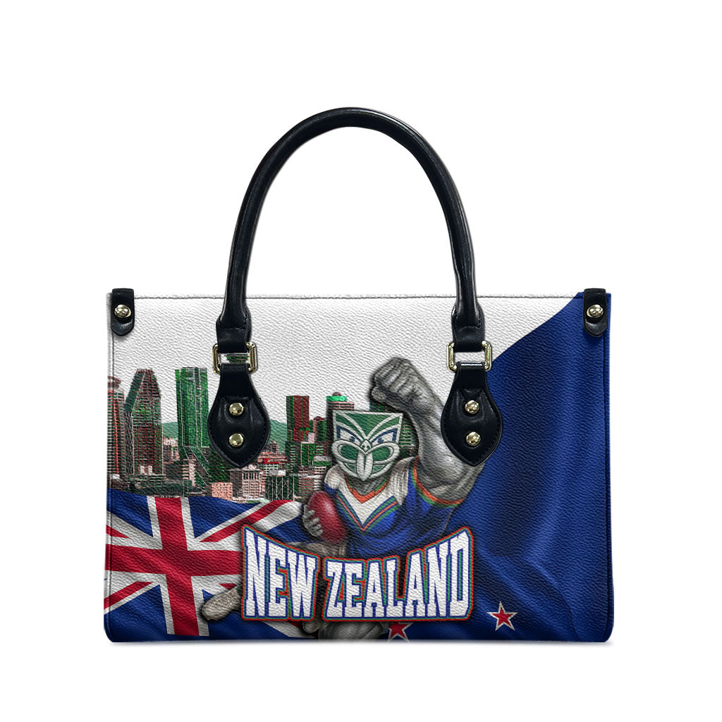 New Zealand Warriors Rugby Leather Bag Warrior Mascot Auckland Skyline Flag Art