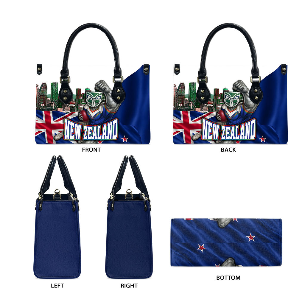 New Zealand Warriors Rugby Leather Bag Warrior Mascot Auckland Skyline Flag Art
