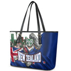 New Zealand Warriors Rugby Leather Tote Bag Warrior Mascot Auckland Skyline Flag Art