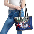 New Zealand Warriors Rugby Leather Tote Bag Warrior Mascot Auckland Skyline Flag Art