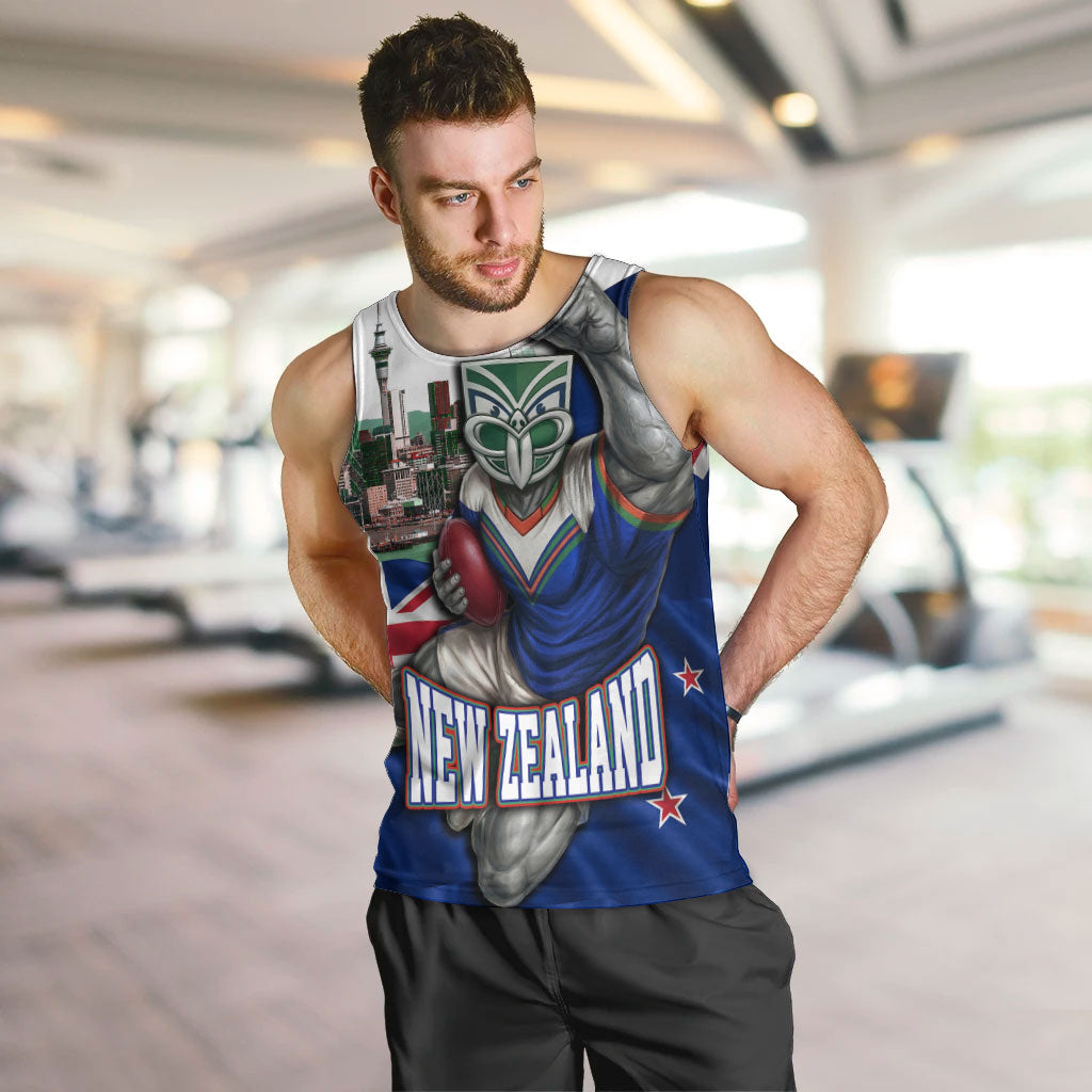 Personalized New Zealand Warriors Rugby Men Tank Top Warrior Mascot Auckland Skyline Flag Art