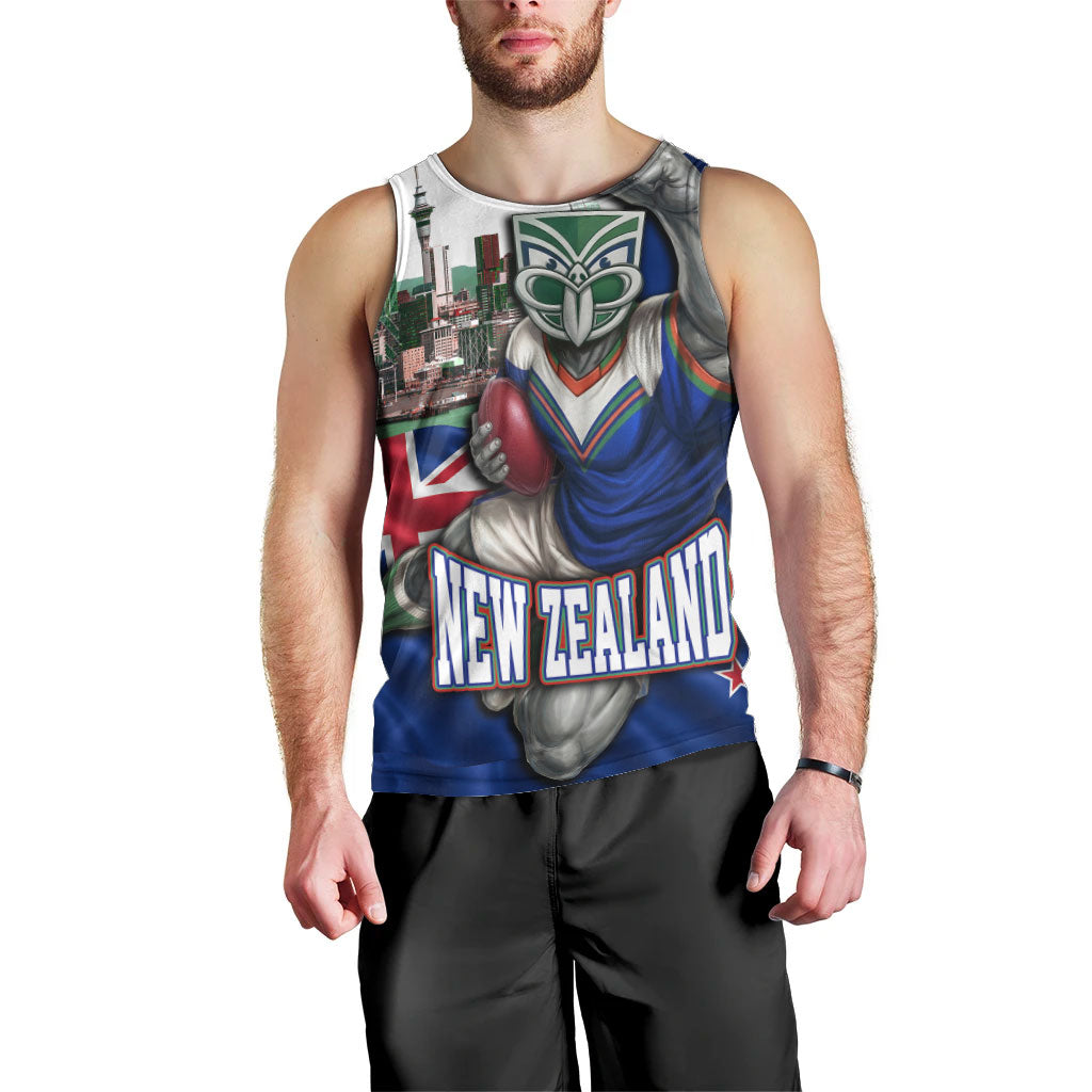 Personalized New Zealand Warriors Rugby Men Tank Top Warrior Mascot Auckland Skyline Flag Art
