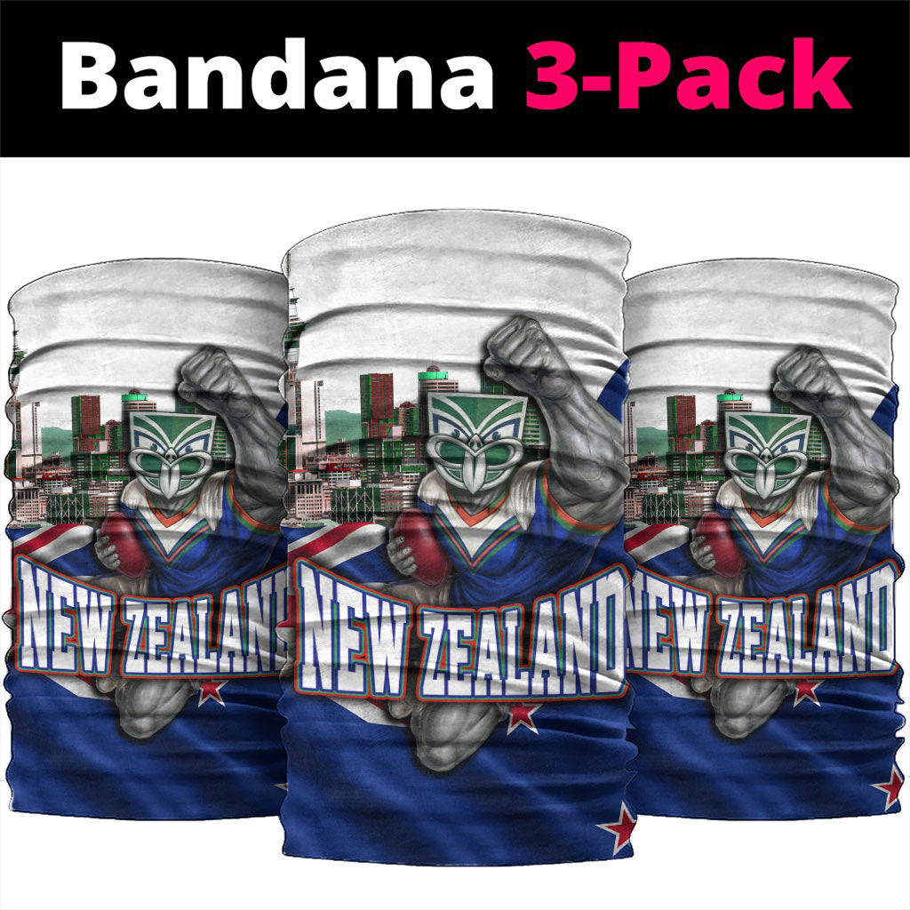 New Zealand Warriors Rugby Neck Gaiter Warrior Mascot Auckland Skyline Flag Art