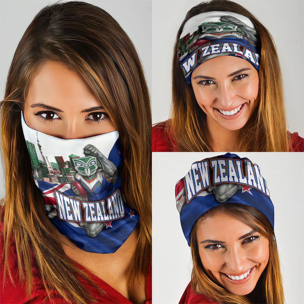 New Zealand Warriors Rugby Neck Gaiter Warrior Mascot Auckland Skyline Flag Art