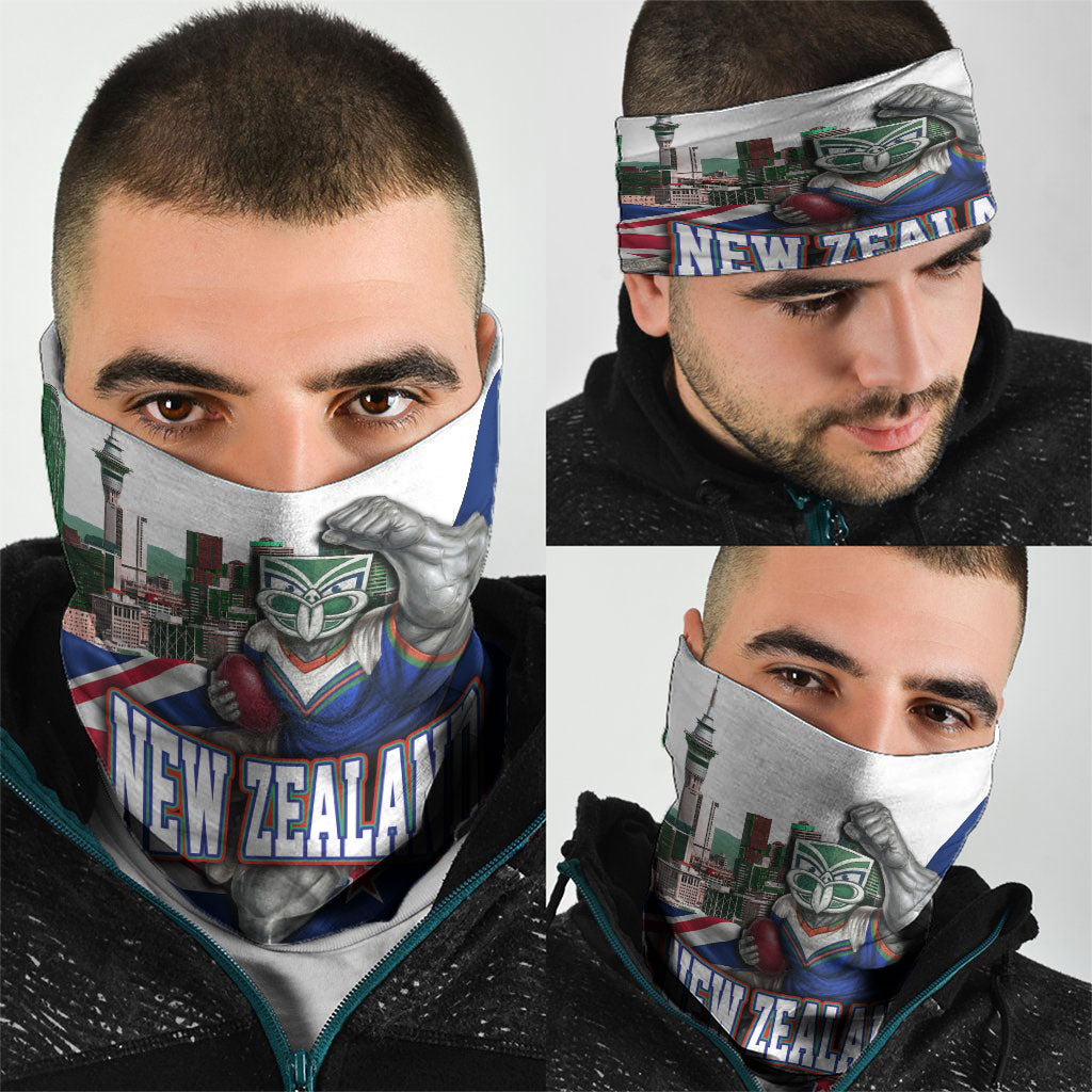 New Zealand Warriors Rugby Neck Gaiter Warrior Mascot Auckland Skyline Flag Art
