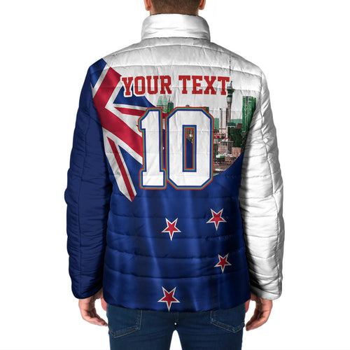 Personalized New Zealand Warriors Rugby Padded Jacket Warrior Mascot Auckland Skyline Flag Art