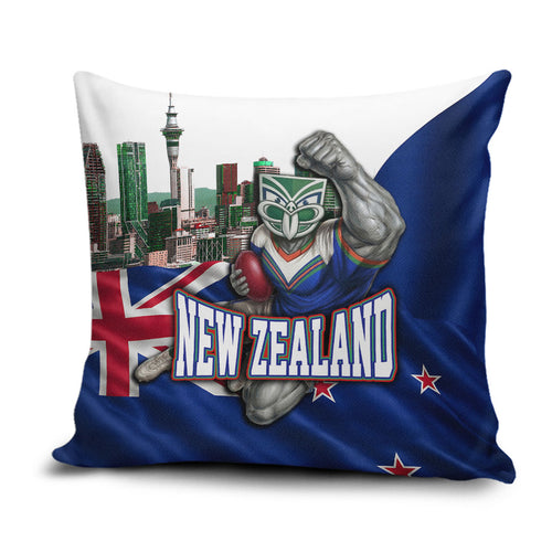 New Zealand Warriors Rugby Pillow Cover Warrior Mascot Auckland Skyline Flag Art