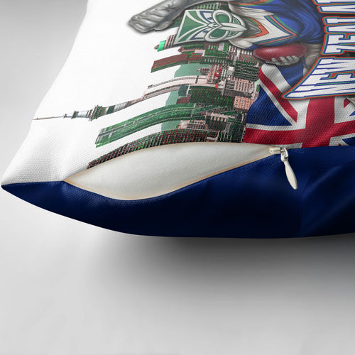 New Zealand Warriors Rugby Pillow Cover Warrior Mascot Auckland Skyline Flag Art
