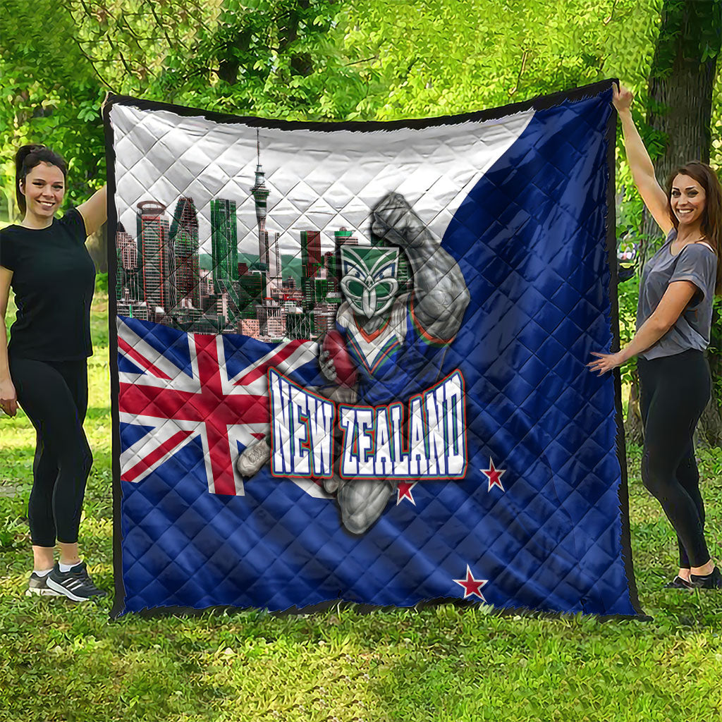 New Zealand Warriors Rugby Quilt Warrior Mascot Auckland Skyline Flag Art