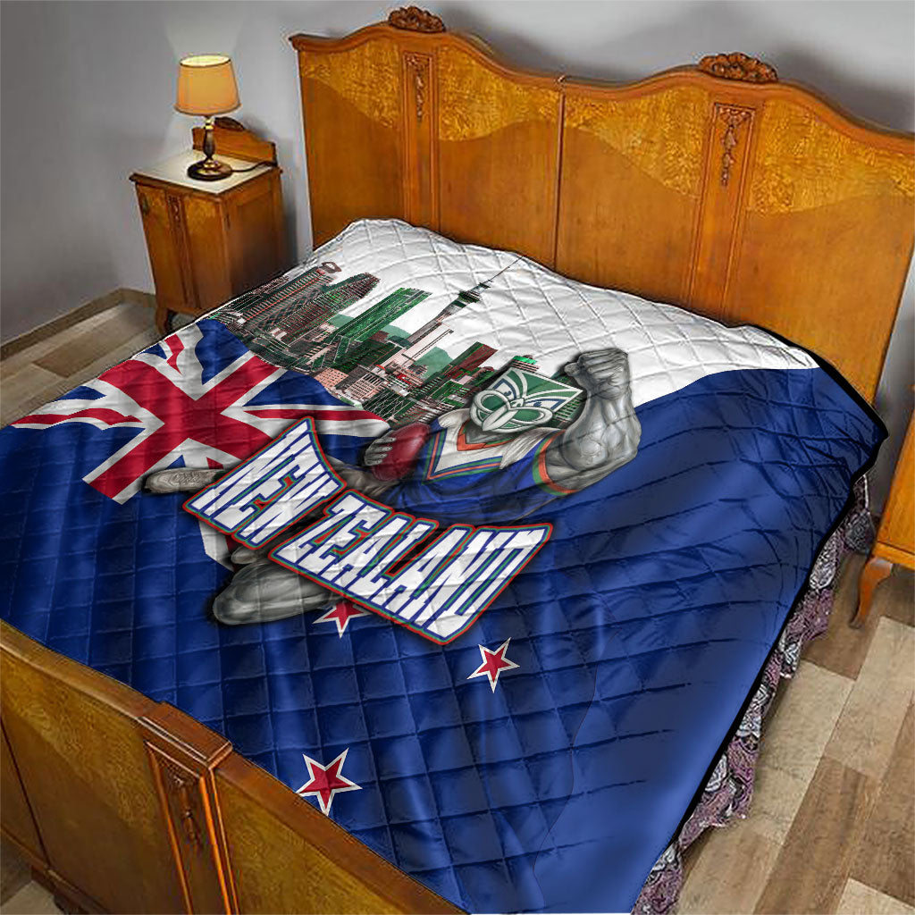 New Zealand Warriors Rugby Quilt Warrior Mascot Auckland Skyline Flag Art
