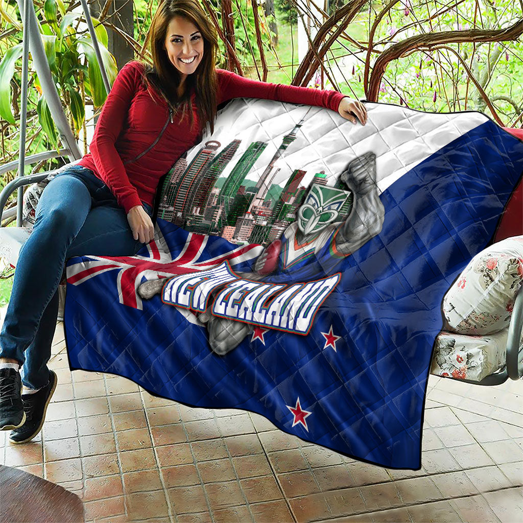 New Zealand Warriors Rugby Quilt Warrior Mascot Auckland Skyline Flag Art
