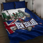 New Zealand Warriors Rugby Quilt Bed Set Warrior Mascot Auckland Skyline Flag Art