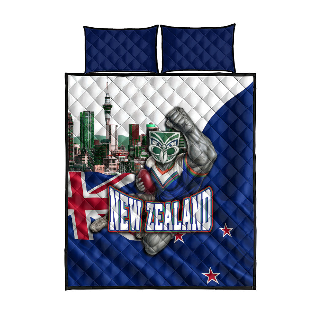 New Zealand Warriors Rugby Quilt Bed Set Warrior Mascot Auckland Skyline Flag Art