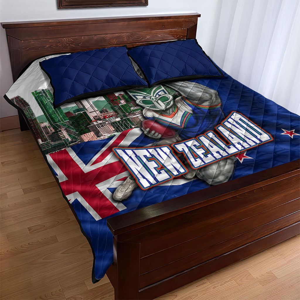 New Zealand Warriors Rugby Quilt Bed Set Warrior Mascot Auckland Skyline Flag Art