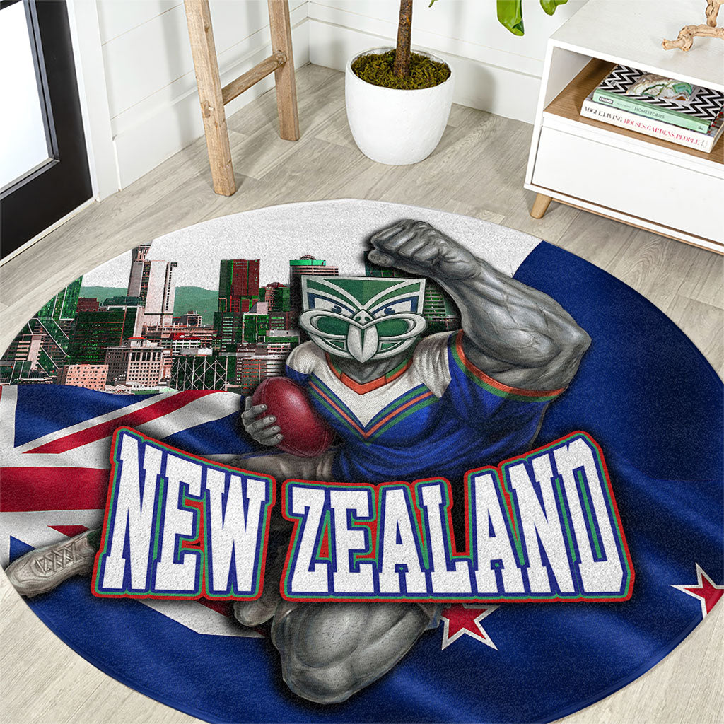 New Zealand Warriors Rugby Round Carpet Warrior Mascot Auckland Skyline Flag Art
