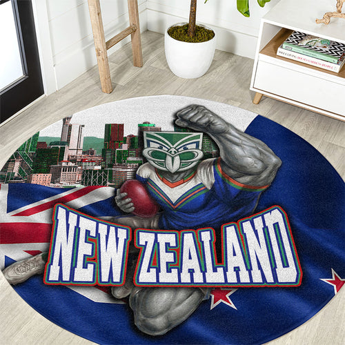 New Zealand Warriors Rugby Round Carpet Warrior Mascot Auckland Skyline Flag Art