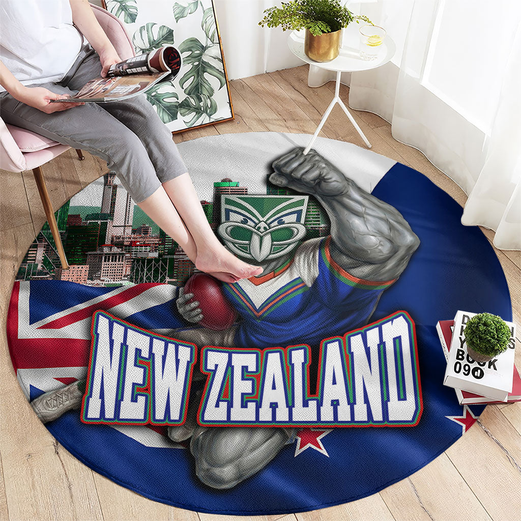 New Zealand Warriors Rugby Round Carpet Warrior Mascot Auckland Skyline Flag Art