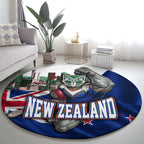 New Zealand Warriors Rugby Round Carpet Warrior Mascot Auckland Skyline Flag Art