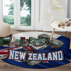 New Zealand Warriors Rugby Round Carpet Warrior Mascot Auckland Skyline Flag Art