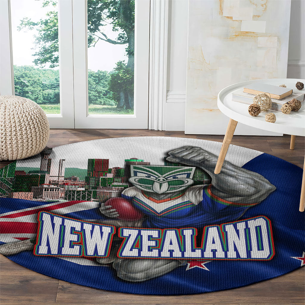 New Zealand Warriors Rugby Round Carpet Warrior Mascot Auckland Skyline Flag Art