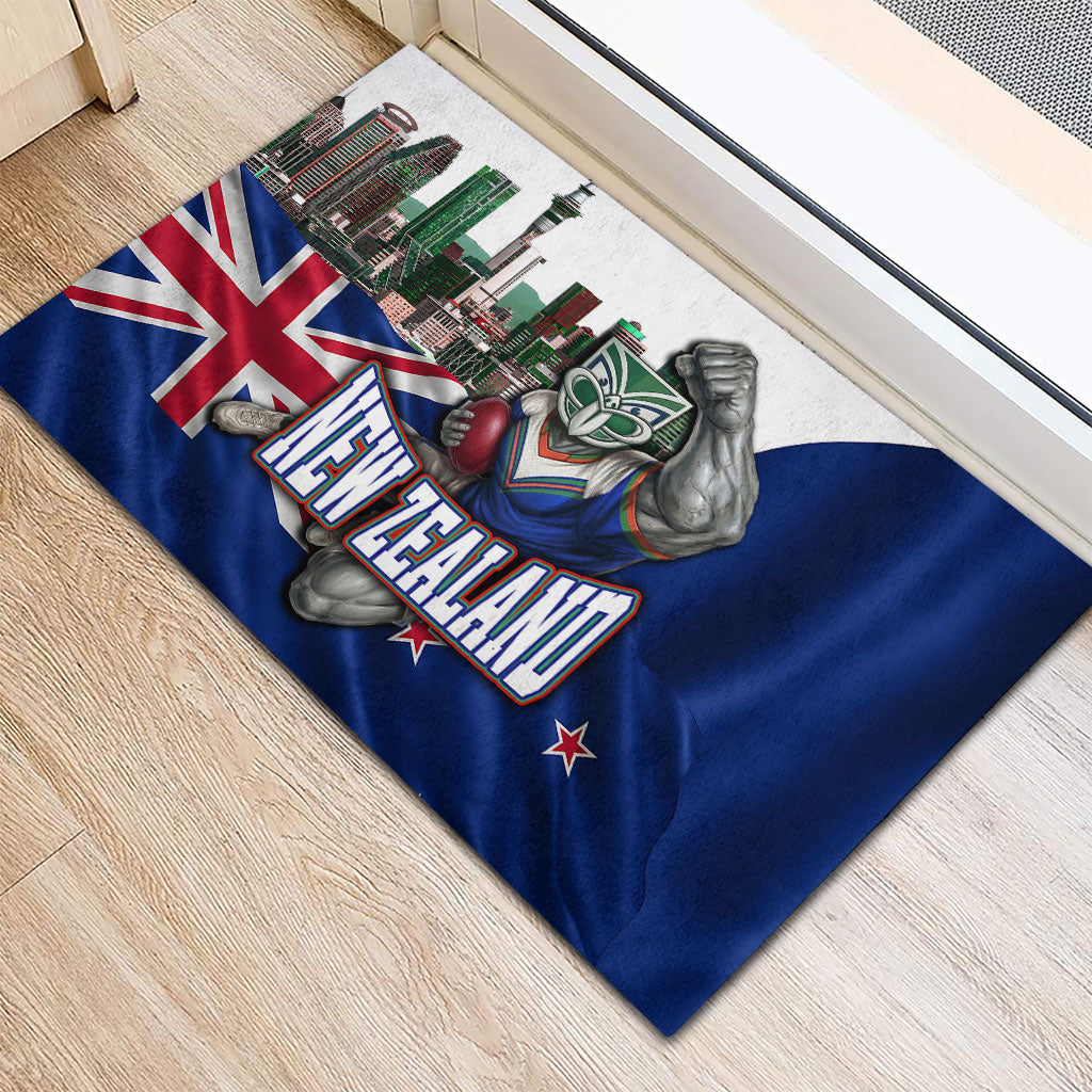 New Zealand Warriors Rugby Rubber Doormat Warrior Mascot Auckland Skyline Flag Art
