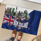 New Zealand Warriors Rugby Rubber Doormat Warrior Mascot Auckland Skyline Flag Art