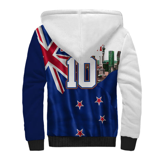 Personalized New Zealand Warriors Rugby Sherpa Hoodie Warrior Mascot Auckland Skyline Flag Art