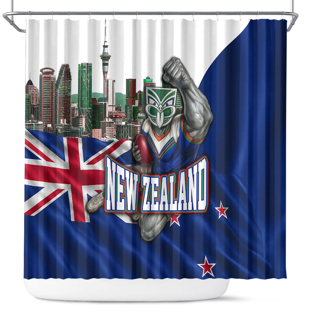 New Zealand Warriors Rugby Shower Curtain Warrior Mascot Auckland Skyline Flag Art