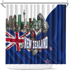 New Zealand Warriors Rugby Shower Curtain Warrior Mascot Auckland Skyline Flag Art