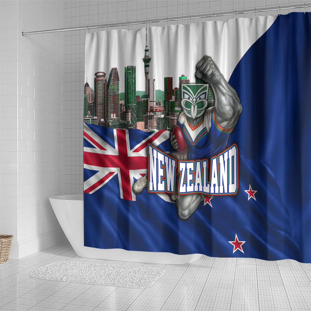 New Zealand Warriors Rugby Shower Curtain Warrior Mascot Auckland Skyline Flag Art