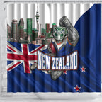 New Zealand Warriors Rugby Shower Curtain Warrior Mascot Auckland Skyline Flag Art