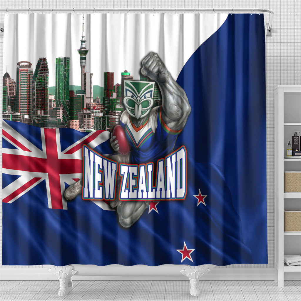 New Zealand Warriors Rugby Shower Curtain Warrior Mascot Auckland Skyline Flag Art