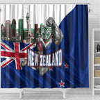 New Zealand Warriors Rugby Shower Curtain Warrior Mascot Auckland Skyline Flag Art