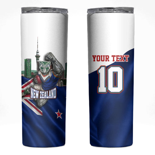 Personalized New Zealand Warriors Rugby Skinny Tumbler Warrior Mascot Auckland Skyline Flag Art