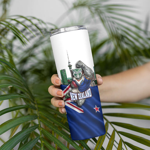 Personalized New Zealand Warriors Rugby Skinny Tumbler Warrior Mascot Auckland Skyline Flag Art