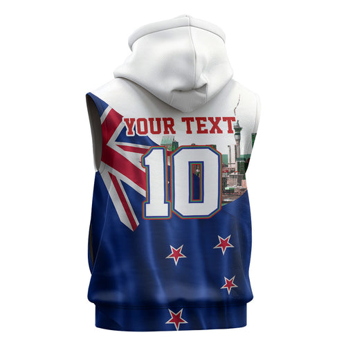 Personalized New Zealand Warriors Rugby Sleeveless Zip Hoodie Warrior Mascot Auckland Skyline Flag Art