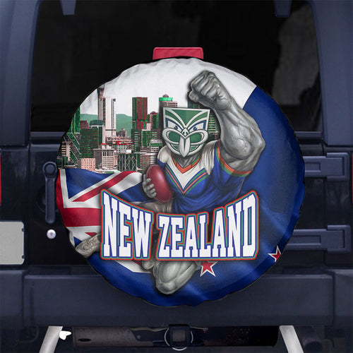 New Zealand Warriors Rugby Spare Tire Cover Warrior Mascot Auckland Skyline Flag Art